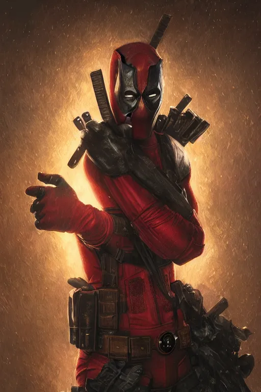 Image similar to Ryan Gosling as deadpool, no mask, fantasy, powerful, elegant, intricate, beautiful lighting, volumetric lighting, highly detailed, artstation, sharp focus, no cropping, by Stanley Artgerm Lau, greg rutkowski, thomas kindkade, alphonse mucha, loish, norman Rockwell