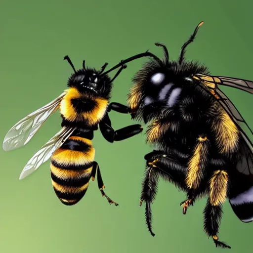 Image similar to a wasp and a bumble bee duelling with lightsabers