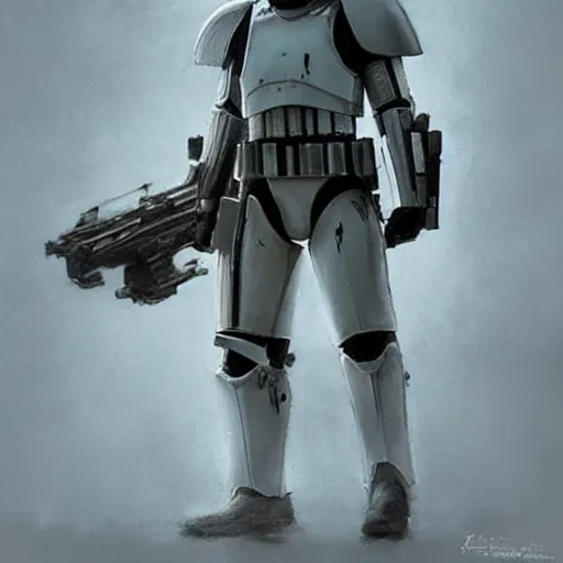 Image similar to an extremely long shot of an imperial stormtrooper walking concept art by Doug Chiang cinematic, realistic painting, high definition, very detailed, extremely high detail, photo realistic, symmetrical, concept art, the Mandalorian concept art style