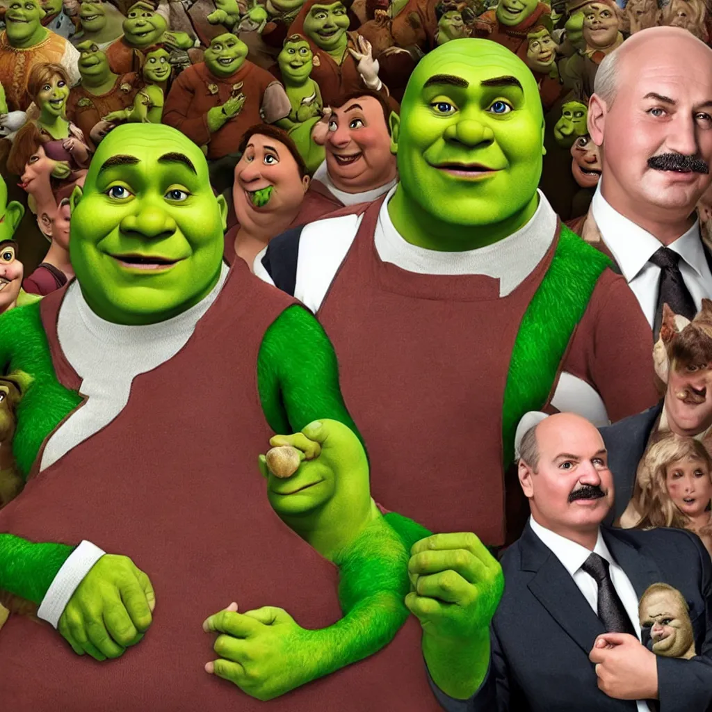 Image similar to shrek with alexander lukashenko face swap