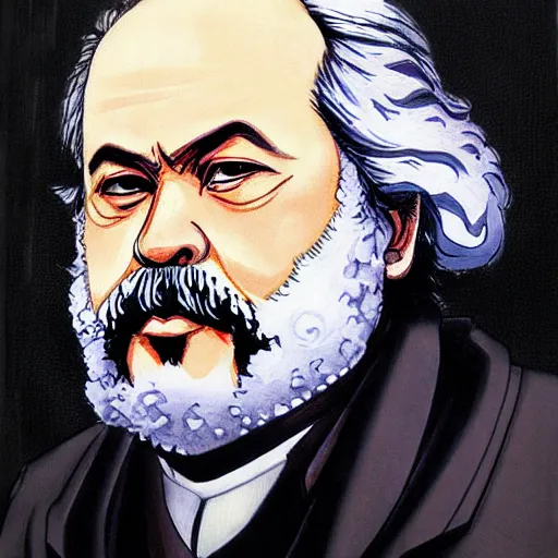 Image similar to beautiful amazing anime portrait painting of karl marx. by koyoharu gotouge, kohei horikoshi, tatsuya endo, satoshi kon