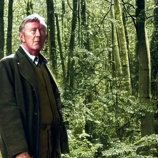 Prompt: John Nettles as DCI Tom Barnaby standing in a sunny forest clearing.