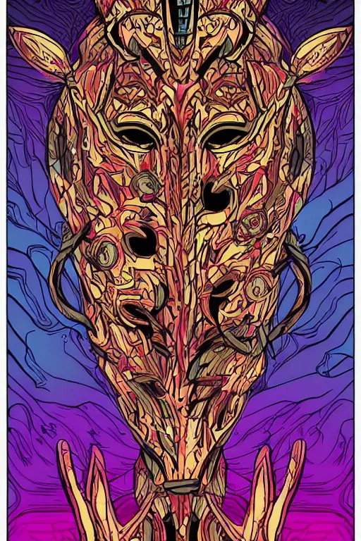 Image similar to animal mask totem roots flower tribal feather gemstone plant wood rock shaman vodoo video game vector cutout illustration vivid multicolor borderlands comics by josan gonzales and dan mumford radiating a glowing aura