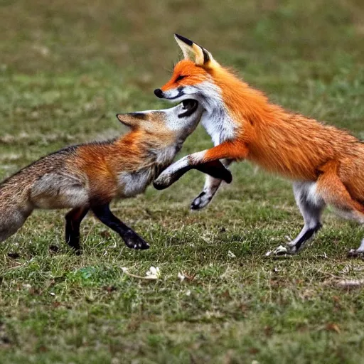 Prompt: foxes fighting in the great cheese war