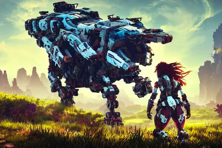 Image similar to grazer machine mecanical creature robot of horizon forbidden west horizon zero dawn bioluminiscence global illumination ray tracing hdr fanart arstation by ian pesty and alena aenami artworks in 4 k