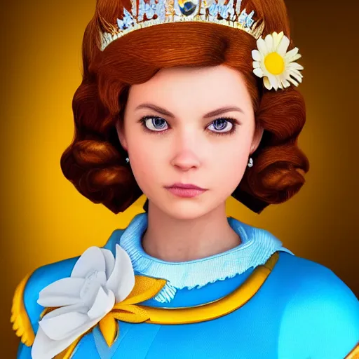 Image similar to stunning award winning hyperrealistic hdr 8 k highly detailed portrait photo of princess daisy ( mario franchise ) as a real human