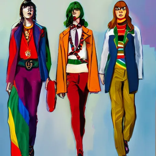 Image similar to 1970 lgbt fashion, gucci catwalk, oil painting, digital art, ultradetailed, artstation