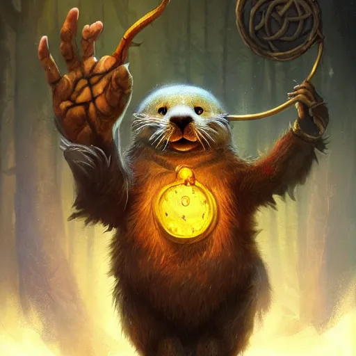 Image similar to anthropomorphic druidic otter casting a spell, DnD character art portrait, matte fantasy painting, DeviantArt Artstation, by Jason Felix by Steve Argyle by Tyler Jacobson by Peter Mohrbacher, cinematic lighting