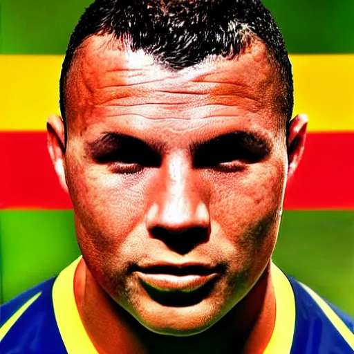 Image similar to real ronaldo fenomeno fc barcelona close up portrait by by mark mann, year 1 9 9 5