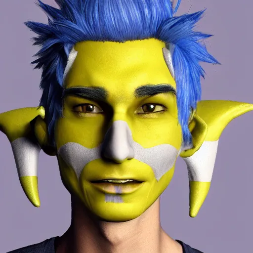 Image similar to xqc as a homestuck troll, gray skin, yellow horns, detailed portrait