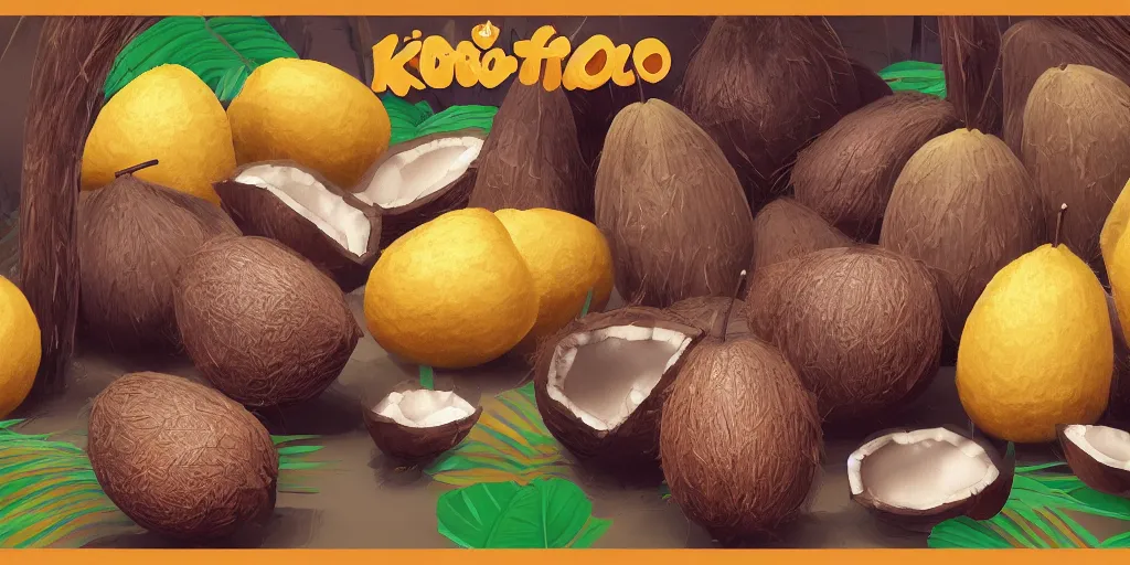 Prompt: it's the koko fruit ( it's the koko fruit ), coconut, coconut, cartoon, cartoon, global lighting, digital art, artstation