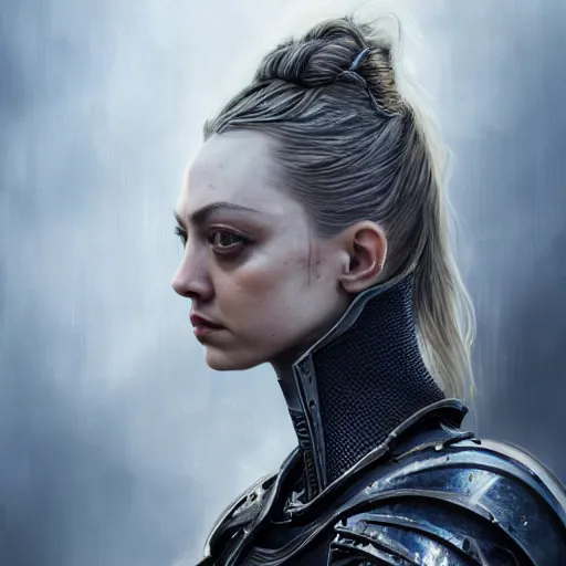 Prompt: amanda seyfried portrait, dystopia core, apocalyptic, armor, warrior, dramatic, sharp focus, fiction, neon, fantasy, hyper detailed, digital art, trending in artstation, cinematic lighting, studio quality, smooth render, unreal engine 5 rendered, octane rendered, art style and nixeu and wlop and krenz cushart