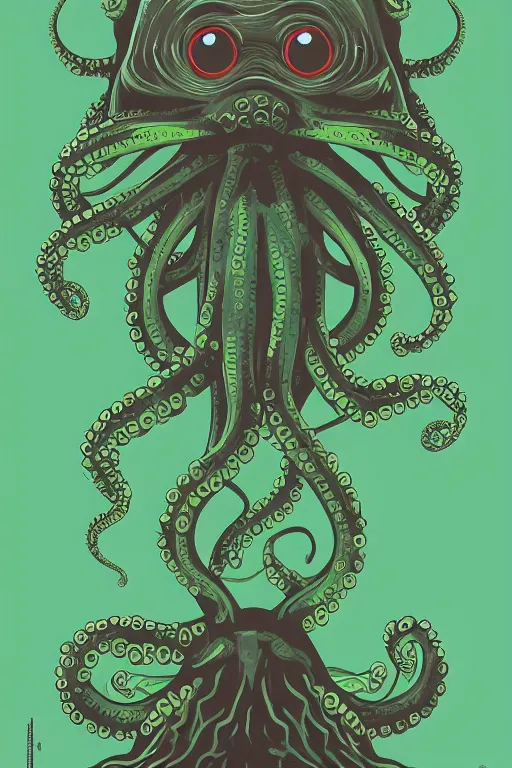 Prompt: a movie poster for the film (green monster octopus) by Tom Whalen, highly detailed, award winning creature portrait, fantasy, artstation