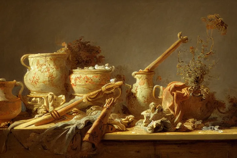 Prompt: weapon showcase by Jean-Honoré Fragonard. highly detailed. 8k. depth of field. photography