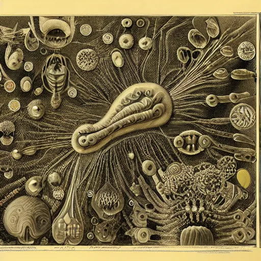 Prompt: lifecycle diagram of an alien organism, by ernst haeckel