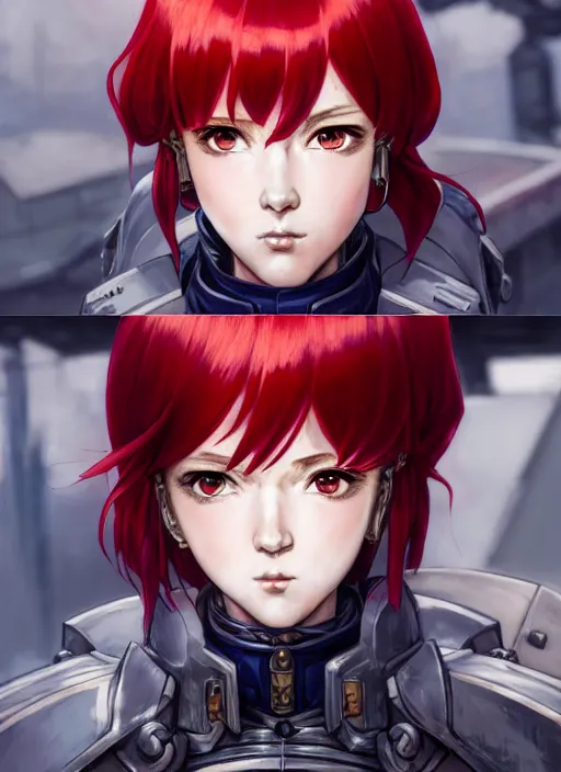 Image similar to portrait of Anime sister of battle, Warhammer 40000, cute-fine-face, red-short-hair pretty face, realistic shaded Perfect face, fine details. Anime. realistic shaded lighting by Ilya Kuvshinov katsuhiro otomo ghost-in-the-shell, magali villeneuve, artgerm, rutkowski, WLOP Jeremy Lipkin and Giuseppe Dangelico Pino and Michael Garmash and Rob Rey