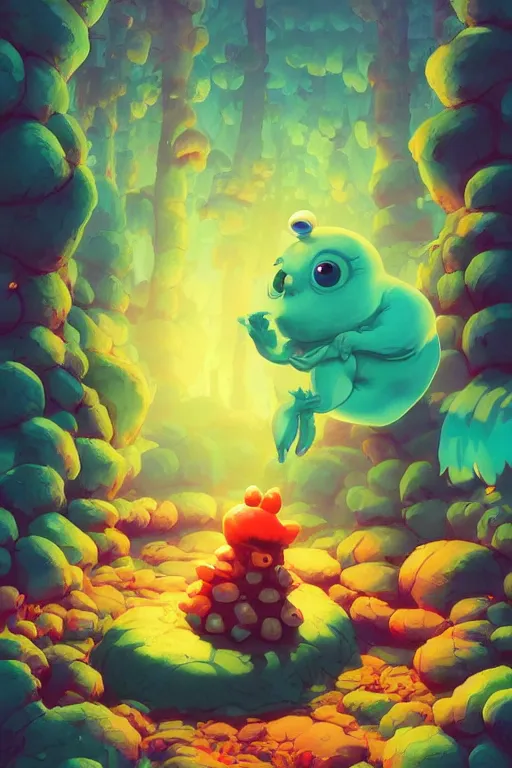 Image similar to smurf ghost creature animal sushi cristal very big eye roots cactus elemental flush of force nature micro world fluo fishscale, behance hd by jesper ejsing, by rhads, makoto shinkai and lois van baarle, ilya kuvshinov, rossdraws radiating a glowing aura global illumination ray tracing hdr