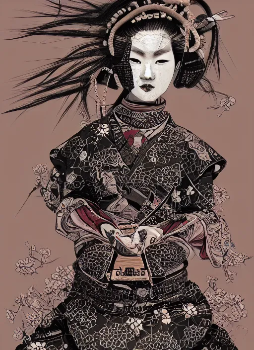 Image similar to Samurai goddess painting by Dan Hillier, trending on artstation, artstationHD, artstationHQ, 4k, 8k