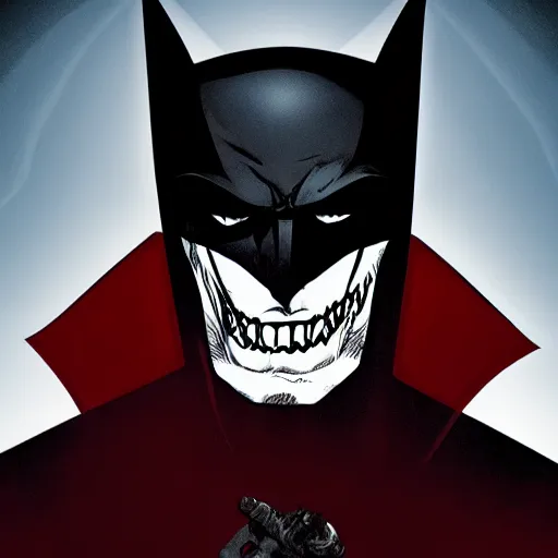 Image similar to the portrait of the Batman who laughs, dynamic lighting, dark and red ambience