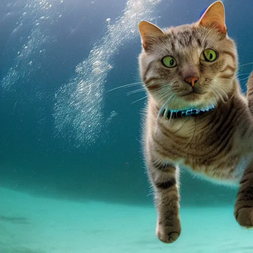 Image similar to high quality photo of a cat scuba diver