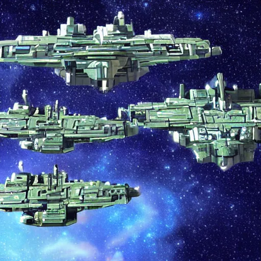 Prompt: a fleet of galactic battleships