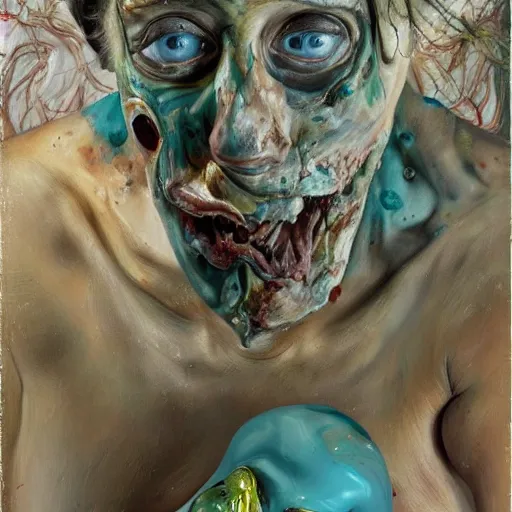 Image similar to high quality high detail painting by lucian freud and jenny saville, hd, zombie, mutation, turquoise