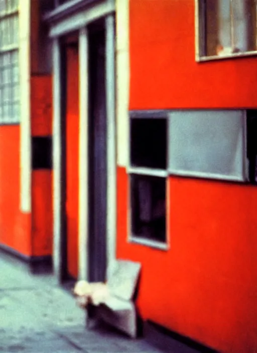 Prompt: blurry, street photography by saul leiter, frames, red, pale