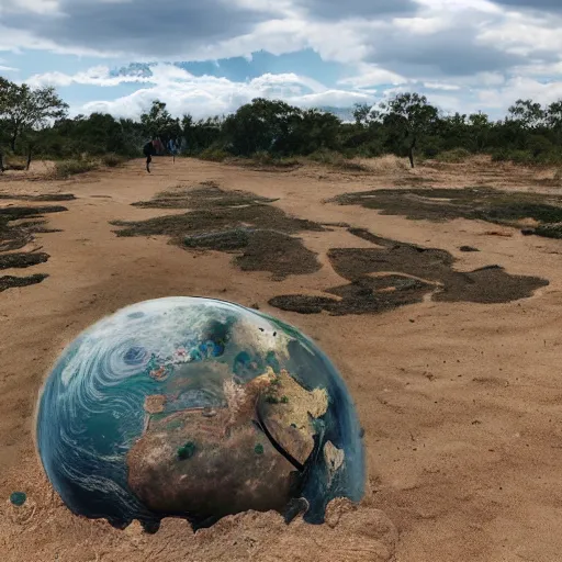 Image similar to earth on display at an alien zoo