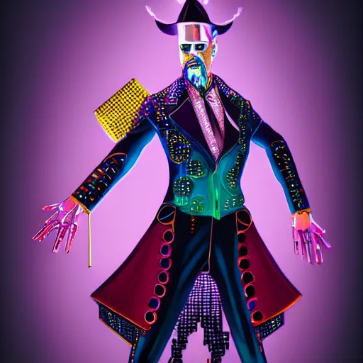 Prompt: a portrait of a evil magician dancing disco - style, cyberpunk concept art, trending on artstation, highly detailed, intricate, sharp focus, digital art, 8 k