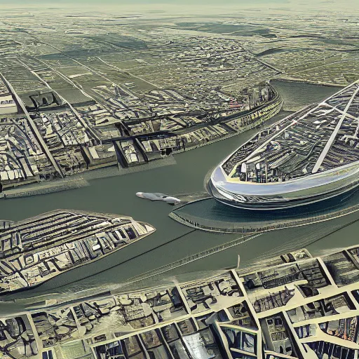 Image similar to amsterdam, future concept render, 2050