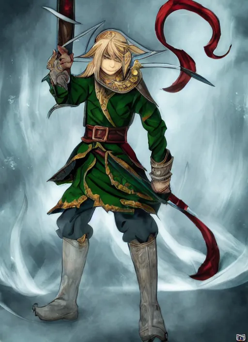 Prompt: a picture of a elf with a sword, a character portrait by Baiōken Eishun, deviantart, altermodern, official art, anime, toonami