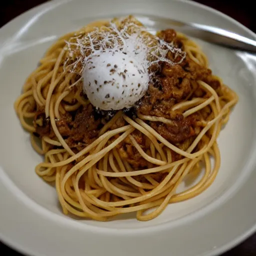 Image similar to michelin star restaurant spaghetti and mothballs