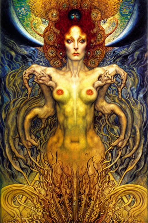 Image similar to Divine Chaos Engine by Karol Bak, Jean Delville, William Blake, Gustav Klimt, and Vincent Van Gogh, symbolist, visionary