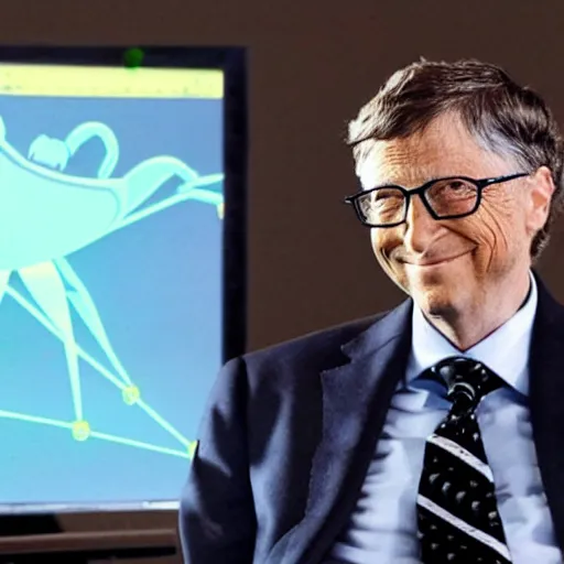 Image similar to bill gates riding a robotic crab shooting lasers from his eyes