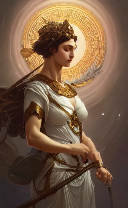 Image similar to ! dream the goddess athena, greek mythology, intricate, upper body, highly detailed, digital painting, artstation, concept art, sharp focus, cinematic lighting, illustration, art by artgerm and greg rutkowski, alphonse mucha, cgsociety