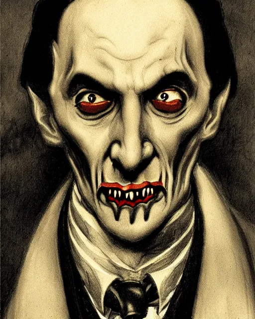 Image similar to dracula, character portrait, close up, concept art, intricate details, highly detailed by otto dix