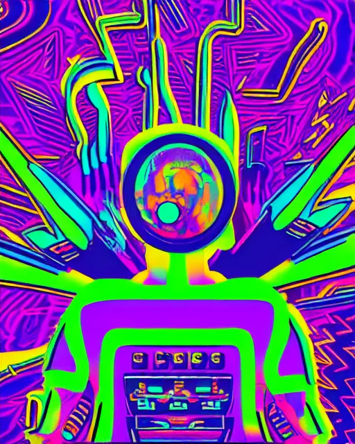 Image similar to psychedelic sticker art, in synthwave vaporwave cyberpunk 6 0 s acid trippy style