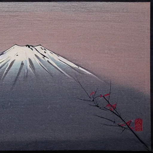 Image similar to mount fuji, misty, ancient japanese painting