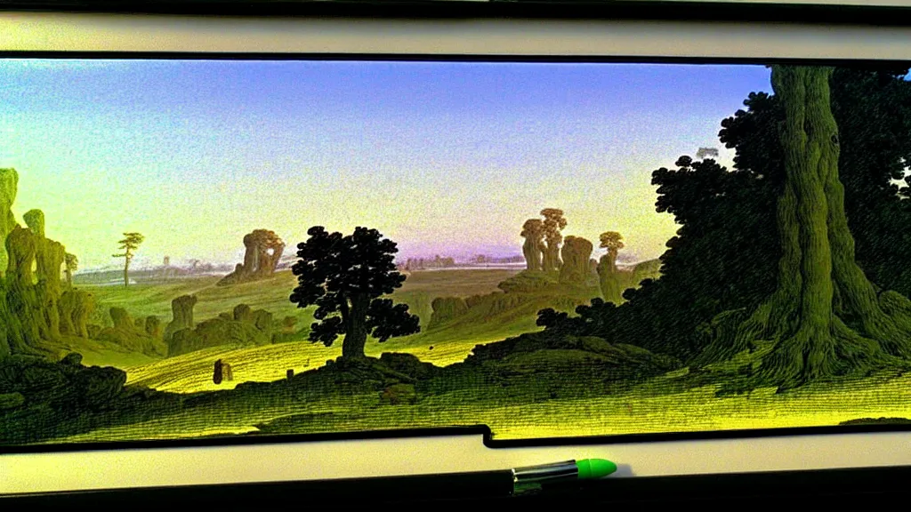 Image similar to landscape, by caspar david friedrich, dry - erase marker, happy, feng shui, ray tracing reflections