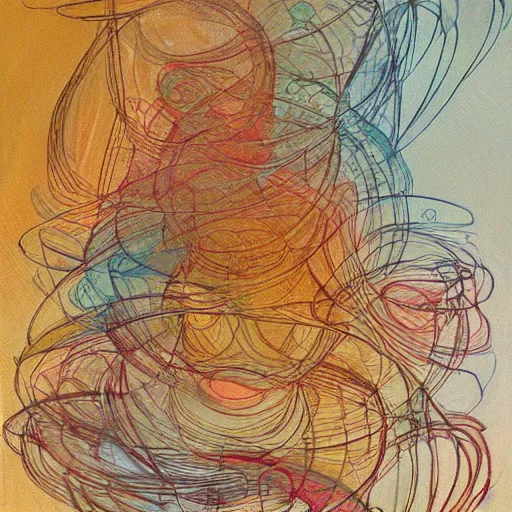 Image similar to a panting about victorian society, drawn in abstract with warm colors, with lines drawn straight with penned ink