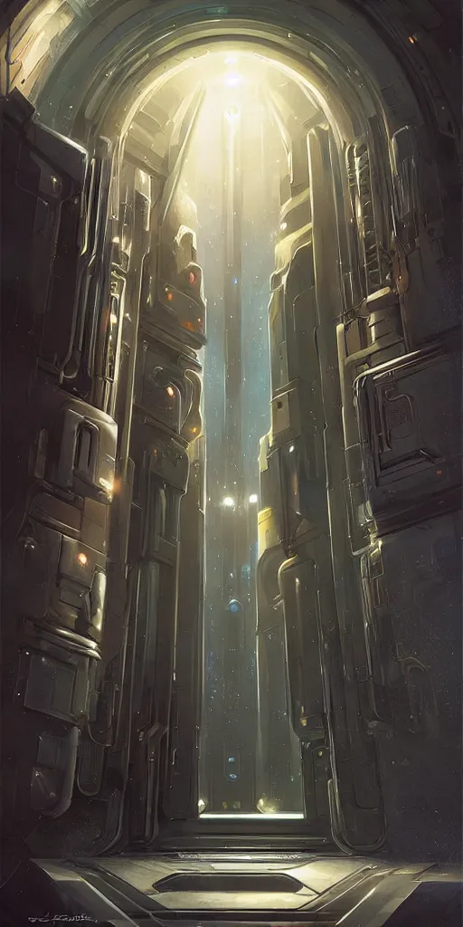 Image similar to hyper realistic art - deco sci - fi double door by jordan grimmer, darek zabrocki