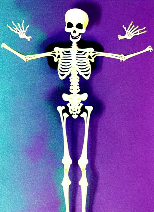 Prompt: a skeletal skinny angel spirit being, covered with pastel glitter glue slime, fashion model pose, full body maximalist cosmic eldritch character design, early computer graphics