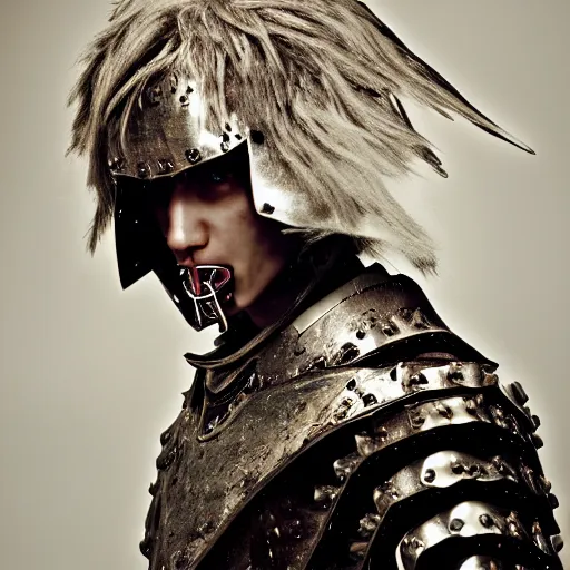 Image similar to a portrait of a beautiful young vampire male wearing an alexander mcqueen armor , photographed by andrew thomas huang, artistic