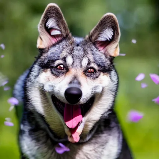 Prompt: A Swedish Vallhund sneezing