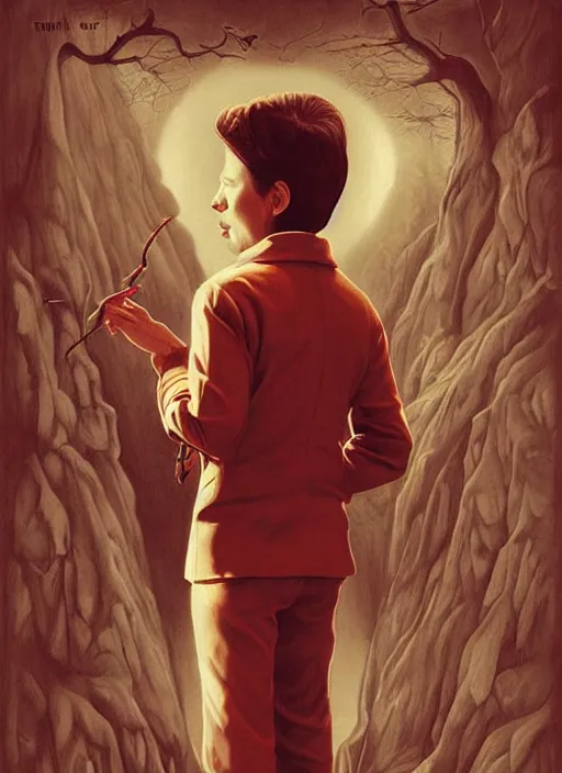 Image similar to twin peaks poster art, portrait of david bowie meets the little boy who is the prince of darkness, by michael whelan, rossetti bouguereau, artgerm, retro, nostalgic, old fashioned