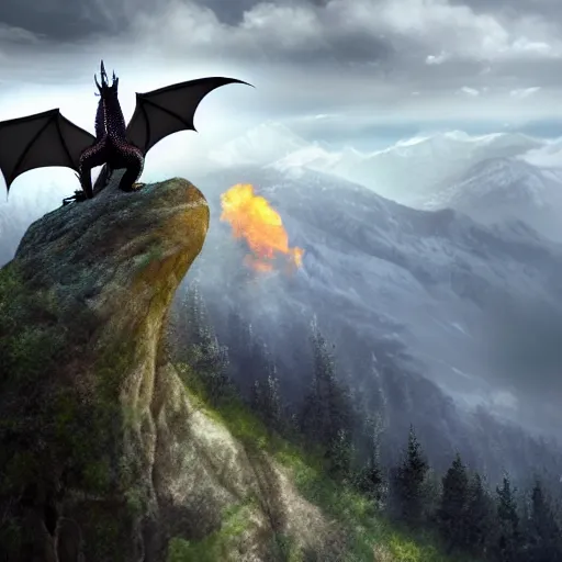 Premium AI Image  Detailed dragon standing menacingly on cliff