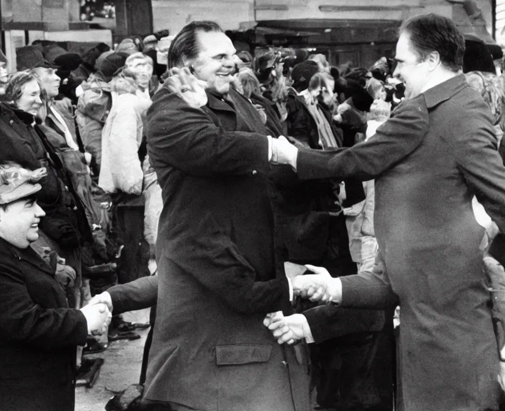 Image similar to Eric Cartman from South Park shaking hands with Richard Nixon, close-up photograph