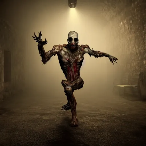 Image similar to full body, horrifying, killer, creepy, dead, detailed, 8 k, hyperrealistic, dramatic lighting, high resolution, cinematic, beast bendy, running