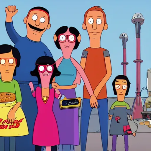 Prompt: Bob's Burgers Family Portrait, Futuristic, Far Future, Sci-fi, 4k