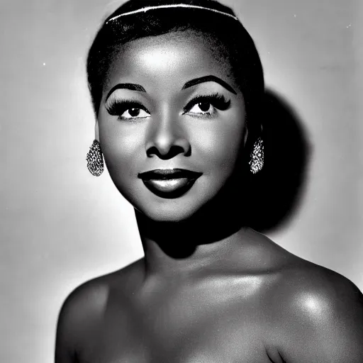 Prompt: black and white photo of a beautiful and elegant 1 9 5 8 young black actress